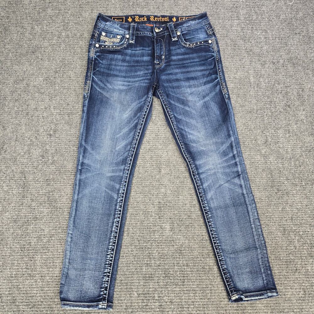 Rock Revival Kerra Jeans Womens 27 Easy Skinny Rhinestone Dark Wash Y2K